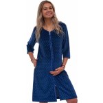 Dámský sametový župan na zip ideální na kojení těhotenství i do porodnice tmavě modrý s bílými puntíky 1G0712 modrá – Zboží Mobilmania