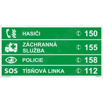 Tísňová telefonní čísla, samolepka 400 x 200 x 0,4 mm, fotoluminiscenční – Zbozi.Blesk.cz