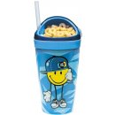 ZAK! designs Sklenice s brčkem a uzávěrem Smiley snack & nápoj modrá plast PP/ABS 30cl