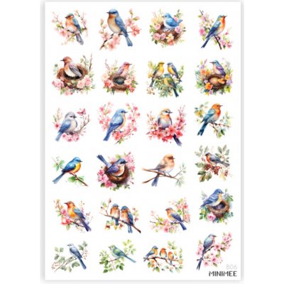 MINIMEE Papírové samolepky v aršíku A5 Ptáčci B06 – Zboží Dáma