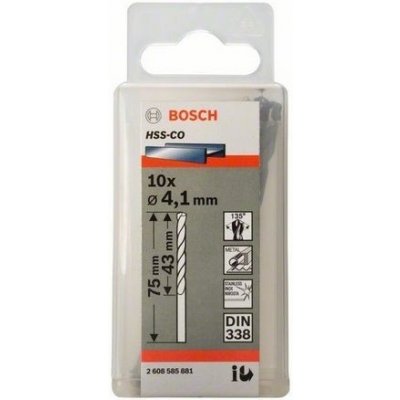 Sada 10ks kobaltových vrtáků do kovu Bosch HSS-Co, DIN 338 - 4.1 x 43 / 75 mm, spirálový, válcovaný (2 608 585 881) – Hledejceny.cz