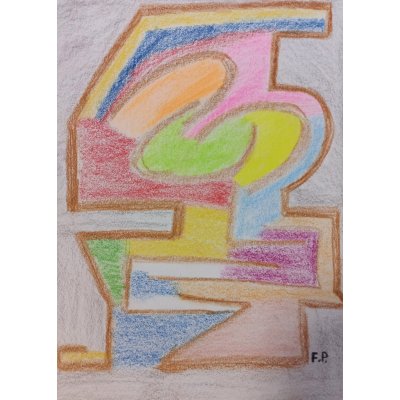Petr Farták, Abstrakce - tvar., Malba na papíře, pastelka, 21 x 27 cm – Zboží Mobilmania