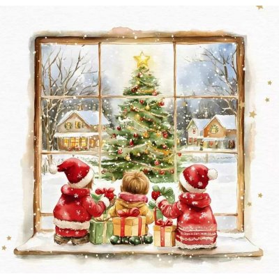 ti-flair Ubrousek 33x33cm Dětí vyhlížejí Ježíška u okna – Zboží Dáma