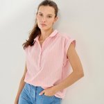 Proužkovaná halenka s výstřihem na knoflíčky růžová/bílá – Zbozi.Blesk.cz