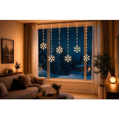 MagicHome Řetěz časovač, sněhové vločky, 96xLED, teplá bílá, 8+5funkcí, 3,5m, IP44 – Hledejceny.cz