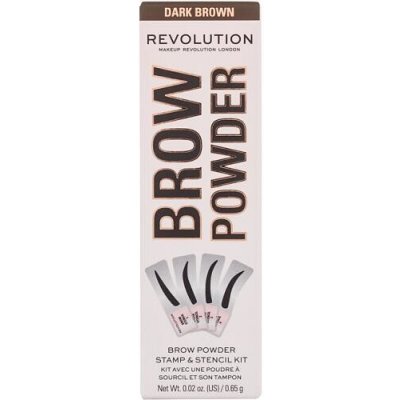 Makeup Revolution London Brow Powder Stamp & Stencil pudr na obočí se šablonami Dark Brown 0,65 g