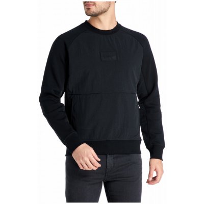 CalCalvin Klein černá mikina MIXED MEDIA CREW NECK