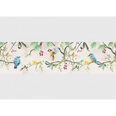 AG Design WB-8499 Samolepící bordura Béžoví Jarní Ptáci, rozměry 5 m x 13,8 cm – Zboží Dáma