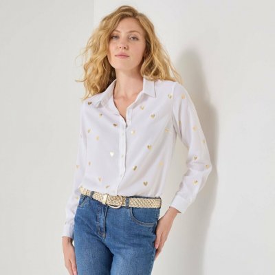 Košile s potiskem srdíček bílá/zlatá – Zboží Dáma