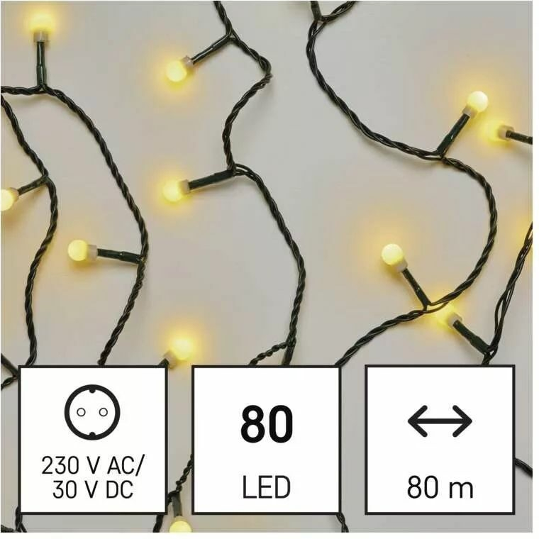 Emos D5AW02 LED vánoční cherry řetěz kuličky 8 m venkovní i vnitřní teplá bílá časovač