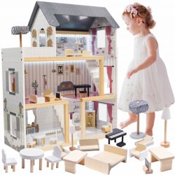 KIK dřevěný domeček pro panenky + nábytek 78 cm KX6201