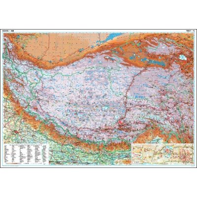 Gizi Map Tibet - nástěnná mapa 124 x 84 cm Varianta: bez rámu v tubusu, Provedení: laminovaná mapa v lištách