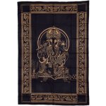 Sanu Babu přehoz na postel s tiskem černý a zlatý tisk Ganéš 206 x 140 cm – Hledejceny.cz