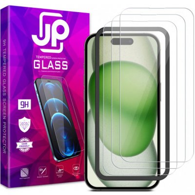 AppleMix Tvrzené sklo (Tempered Glass) JP Long Pack pro Apple iPhone 15 - čiré - sada 3 kusů + aplikátor