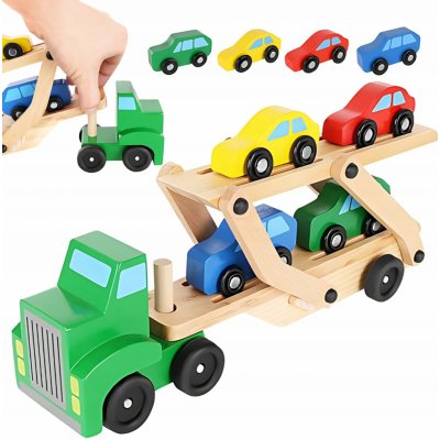 Kruzzel 22698 Dětská dřevěná odtahovka s autíčky – Zboží Dáma