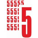 Čísla samolepicí 5 červená samolepící vinylová fólie 75 mm písmo - aršík 4 ks – Zboží Dáma