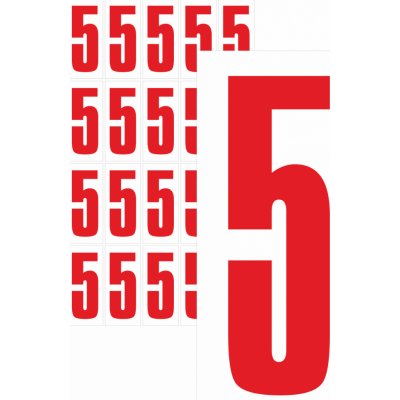 Čísla samolepicí 5 červená samolepící vinylová fólie 75 mm písmo - aršík 4 ks – Zboží Dáma