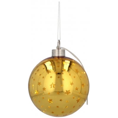 Pro-Tech shop Skleněná vánoční koule s LED 10cm zlatá s hvězdičkami 69609 – Hledejceny.cz