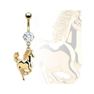 Šperky4U pozlacený piercing do pupíku s motivem koně WP01061 – Zboží Mobilmania