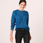 Blancheporte Pulovr s copánkovým vzorem paví modrá – Sleviste.cz