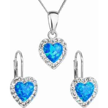 Evolution Group srdíčková souprava šperků s krystaly Preciosa 39161.1 & blue s.opal náušnice řetízek přívěsek