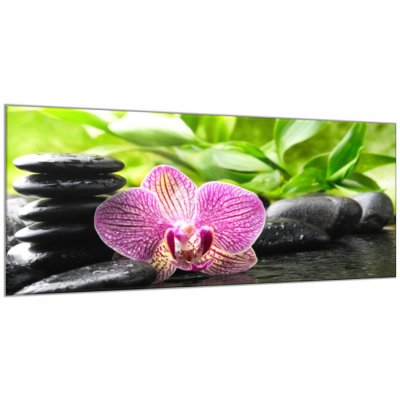 Obraz skleněný jeden květ orchideje na zen kamenech - 30 x 60 cm – Zboží Mobilmania