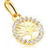 Přívěsky Šperky Eshop Zlatý přívěsek strom života v kruhu ozdobeném čirými zirkony S2GG70.42