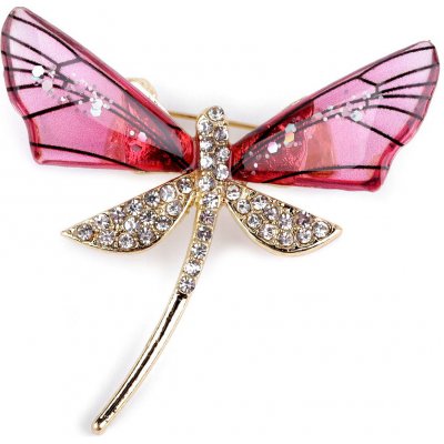 Stoklasa brož s broušenými kamínky vážka, motýl 1 růžová vážka – Zboží Dáma