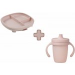 b.box Dělený talířek s přísavkou + silikonový hrneček s pítkem set růžový 240 ml – Sleviste.cz