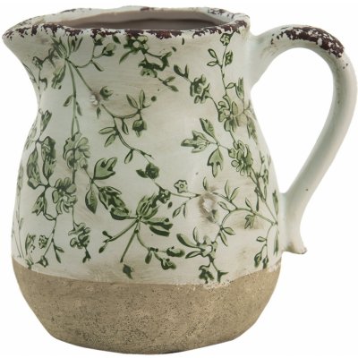 Keramický dekorační džbán se zelenými květy Jenia M - 16*13*15 cm – Zboží Mobilmania