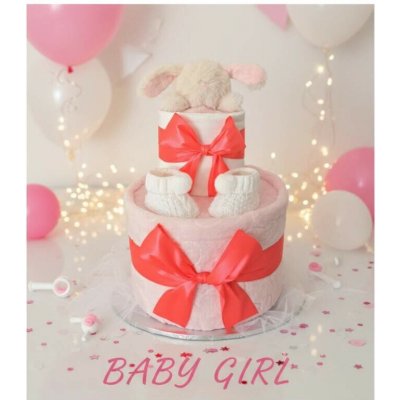 Brumlík dvoupatrový plenkový dort Růžový zajíček – Zboží Dáma