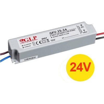 Napájecí zdroj pro LED pásky GLP GPV-35-24 - 24V / 1,5A / 36W - vodotěsný – Zboží Mobilmania