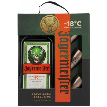 Jägermeister 35% 1 l (dárkové balení 3 sklenice)
