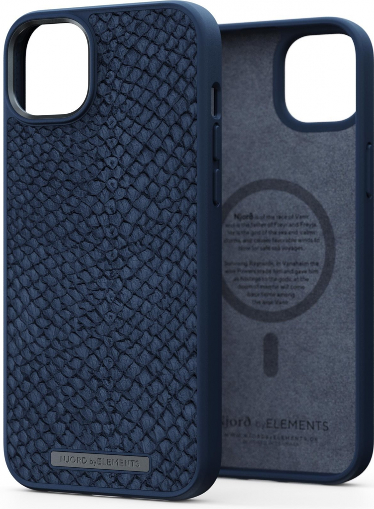 Pouzdro Njord iPhone 14 Plus Salmon Leather Magsafe Case modré