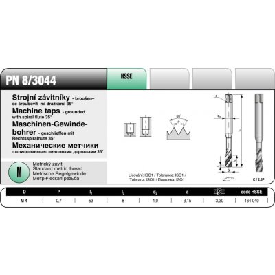 BUČOVICE TOOLS Závitník 3044 M4 ISO1 HSSE 164 040 – Hledejceny.cz