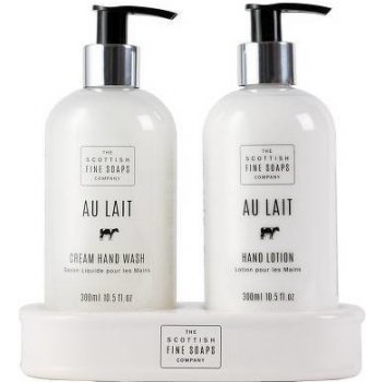 Scottish Fine Soaps Au Lait tekuté mýdlo 300 ml + mléko na ruce 300 ml ve stojanu dárková sada