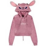CurePink: dámská zkrácená mikina s kapucí Disney Lilo and Stitch: Angel růžová – Zboží Dáma