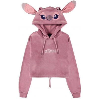 CurePink: dámská zkrácená mikina s kapucí Disney Lilo and Stitch: Angel růžová – Zboží Dáma