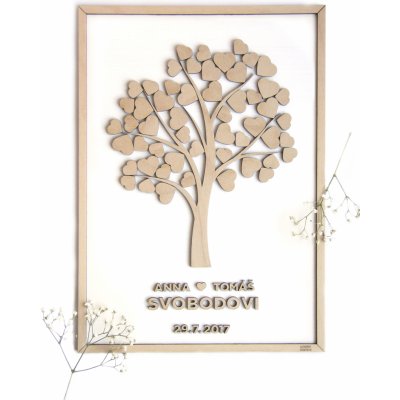 Svatební strom na podpisy Velikost: 59 cm x 42 cm - 80 srdíček – Zboží Dáma