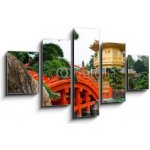 Obraz 5D pětidílný - 125 x 70 cm - The Golden pavilion and red bridge in Nan Lian Garden, Hong Kong Zlatý pavilon a červený most v Nan Lian Garden, Hong Kong – Hledejceny.cz