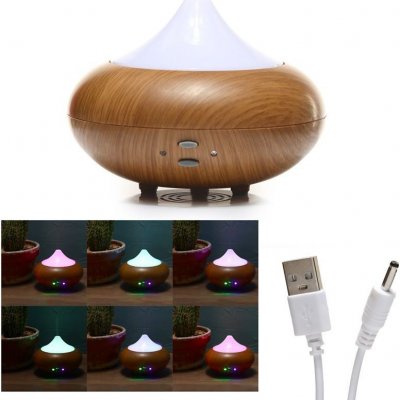 Puckator Aroma difuzér s dřevěným efektem LED světly a USB kulatý