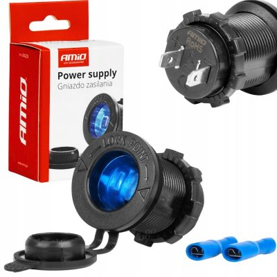 Vodotěsná zásuvka do autozapalovače s ČERVENÝM LED podsvícením 12/24V AMIO-04220, , , – Zboží Živě