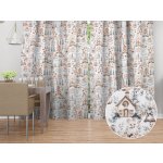 Biante Vánoční bavlněný závěs Sandra SA-708 Zimní pohádka modro-šedo-hnědá na bílém 150x200 cm – Zboží Mobilmania