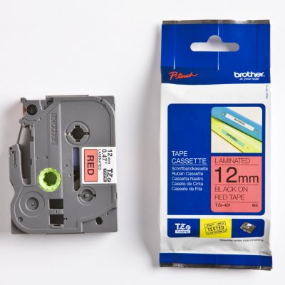 Brother TZE-431, černý tisk červený podklad 8 m x 12 mm – Zboží Dáma