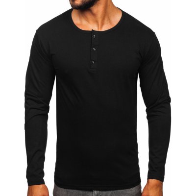 Bolf Černé pánské tričko s dlouhým rukávem na knoflíky 1114 – Zboží Mobilmania
