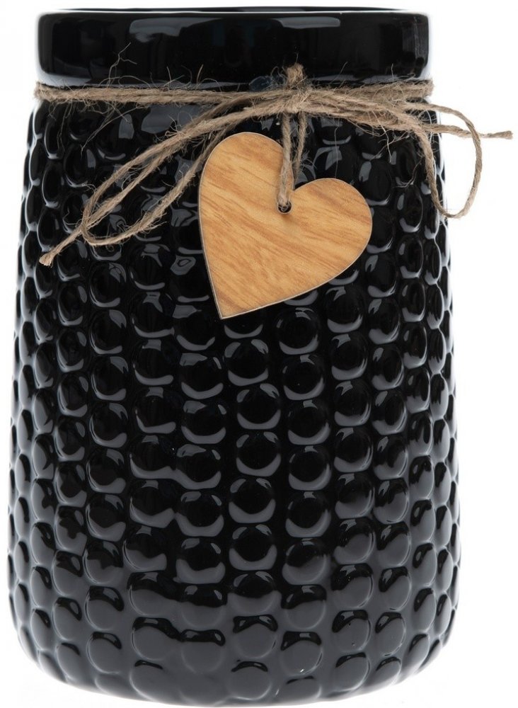 Keramická váza Wood heart černá, 12 x 17,5 x 12 cm – Zboží Dáma