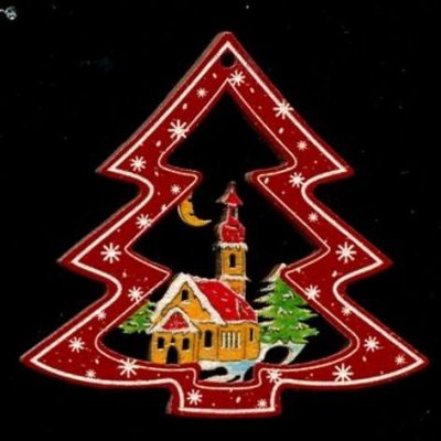 AMADEA Dřevěná ozdoba barevná stromek s kostelem 6 cm – Zboží Dáma