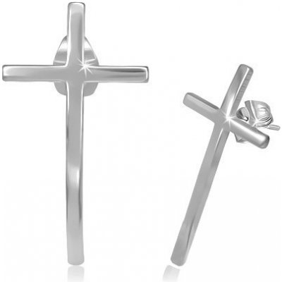 Šperky eshop puzetové náušnice z chirurgické oceli úzký kříž s lesklým povrchem S11.31