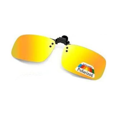 Polarizační klips Nakida T-143 na dioptrické brýle zrcadlově žlutočervený, s pouzdrem (Sluneční klip s polarizací pro brýle na čtení i dálky)