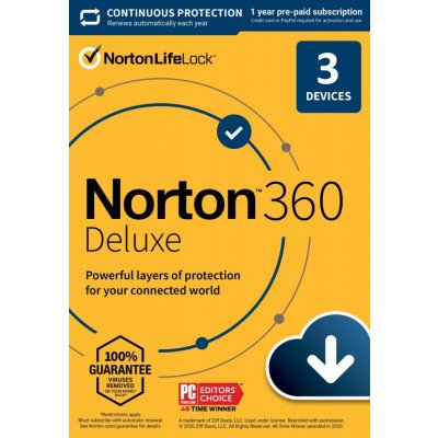 Norton 360 DELUXE 25GB + VPN 3 lic. 12 mes. (21405789) – Hledejceny.cz